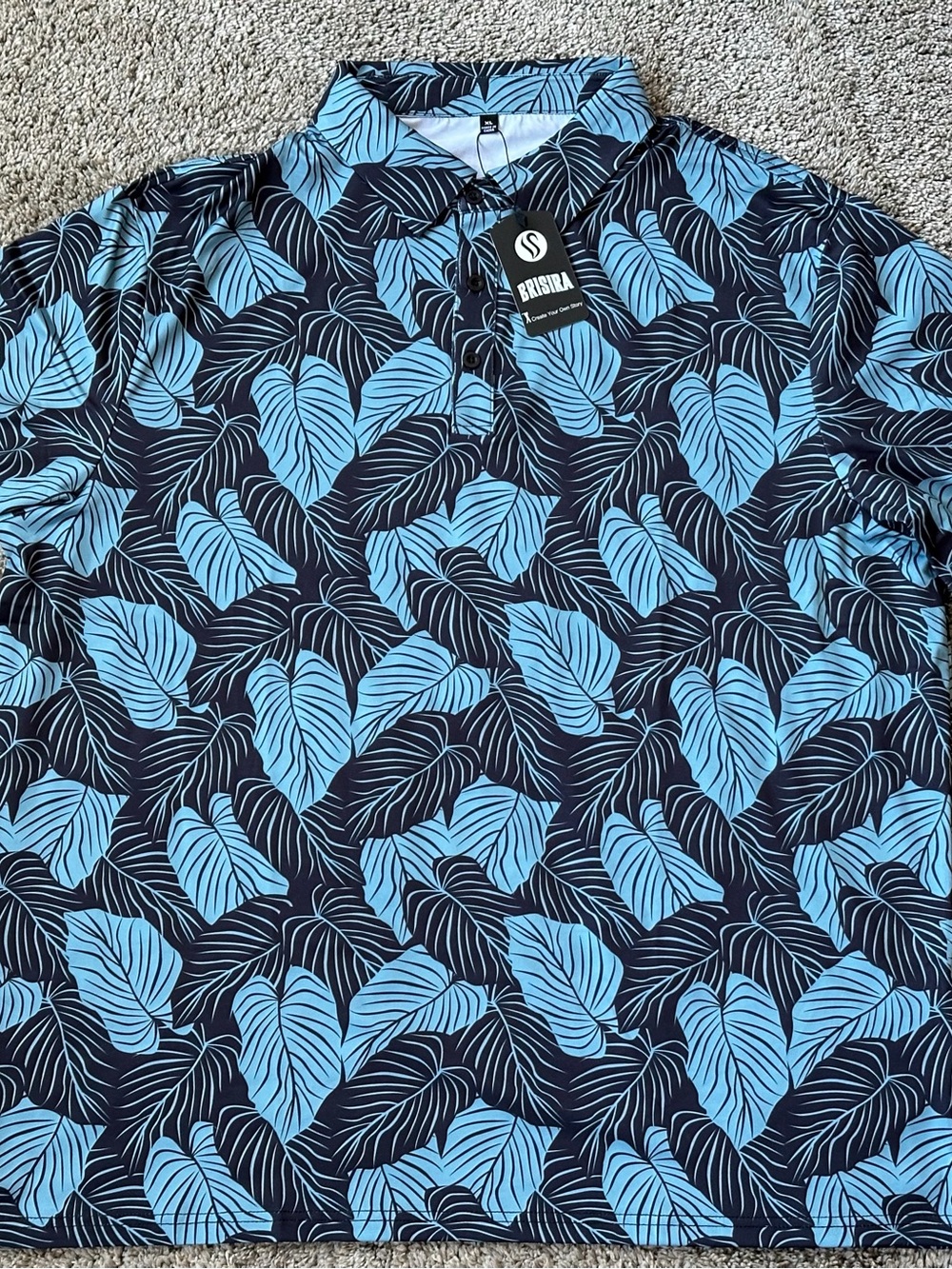 NWT Mens Blue Tropical Print Polo Golf Shirt Hawaiian Resort US XL
